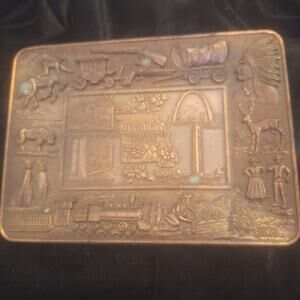 VTG Antique Rare Solid Brass Tray Display 6.5’x4,8’ Missouri The Show Me State